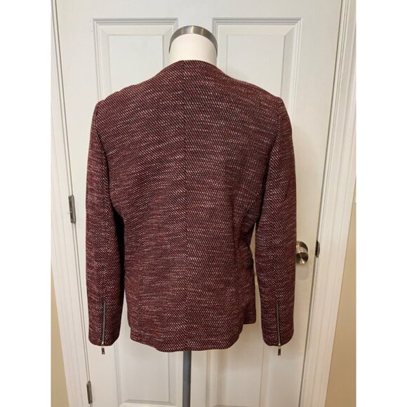 Lafayette 148 New York Red White Tweed Zip-Up Jacket w/ Leather Trim, Size M - Picture 5 of 7